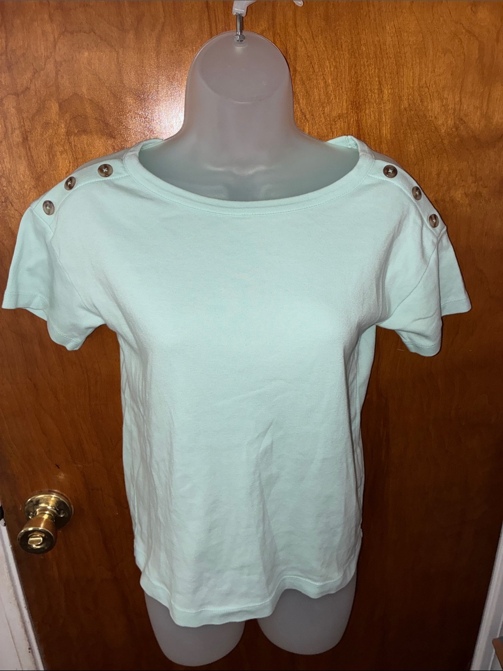 Style & Co. Short Sleeve Crewneck Top with Shoulder Buttons - Mint